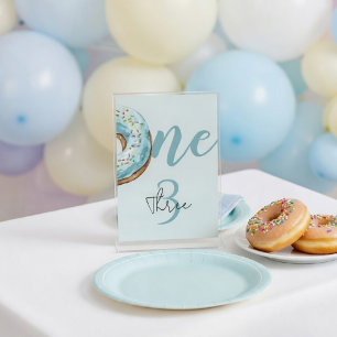 Numéro De Table Douce Fête d'anniversaire Donut Bleu Pastel