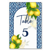 Numéro De Table Douche nuptiale bleu et carreaux citron Amalfi (Dos)