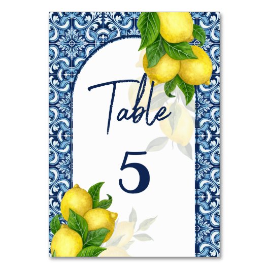 Numéro De Table Douche nuptiale bleu et carreaux citron Amalfi (Par défaut)