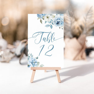 Numéro De Table Douche nuptiale élégante à fleurs bleues Dusty