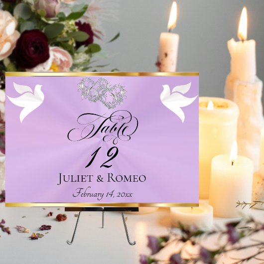 Numéro De Table Doves & Hearts - Lavender/Silver