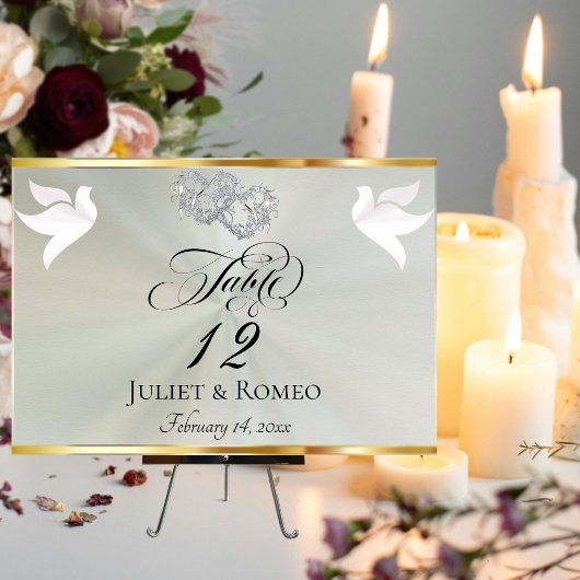 Numéro De Table Doves & Hearts - Pastel Sage/Silver