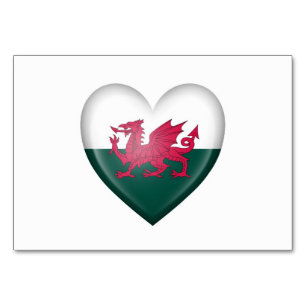 Numéro De Table Drapeau du coeur gallois sur blanc