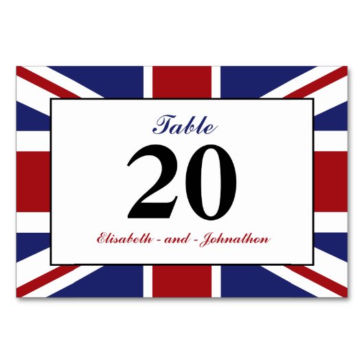 Numéro De Table Drapeau Union Jack Mariage britannique (Dos)