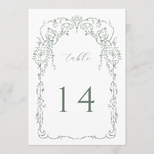 Numéro de table du cadre victorien vert Sage (Dos)