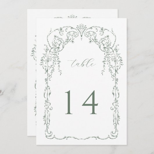 Numéro de table du cadre victorien vert Sage (Devant / Derrière)
