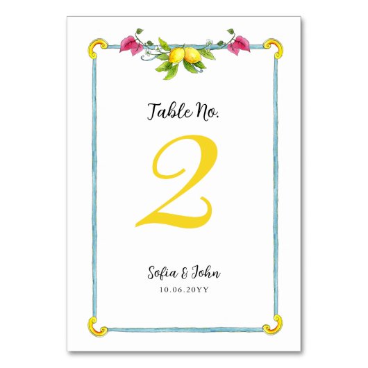 Numéro de table du mariage Amalfi lemons (Par défaut)