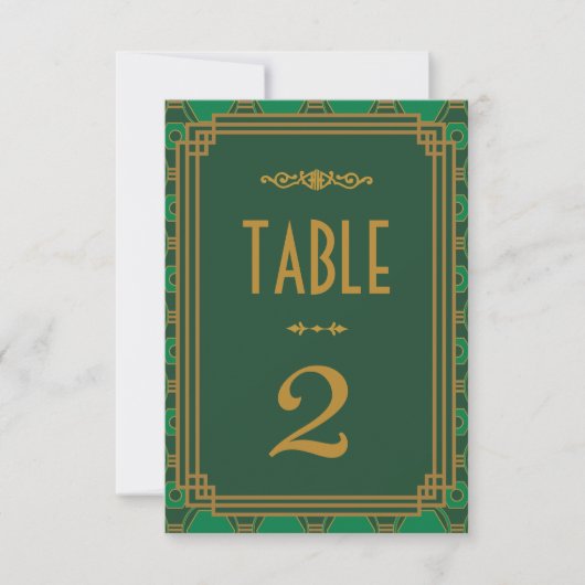 Numéro de table du Mariage Art déco vert (Devant)