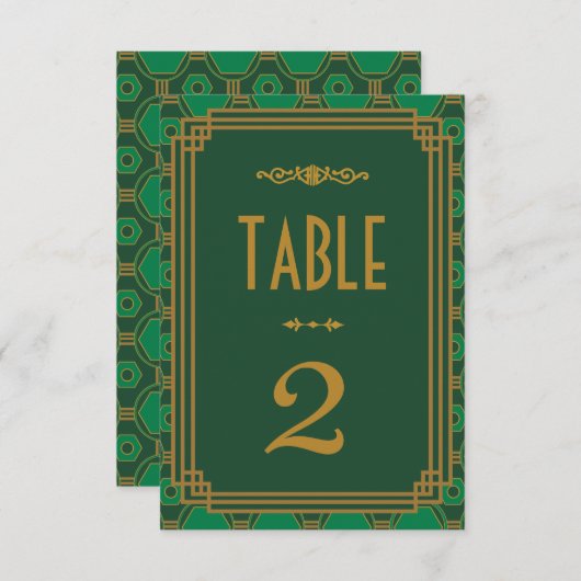 Numéro de table du Mariage Art déco vert (Devant / Derrière)