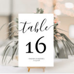 Numéro de table du mariage de calligraphie moderne<br><div class="desc">design de calligraphie moderne et élégant en noir et blanc</div>