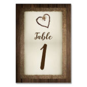 Numéro de table du Mariage de coeur Wood, Burlap & (Dos)