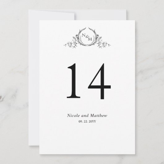 Numéro de table du Mariage de monogramme noir et b (Devant)