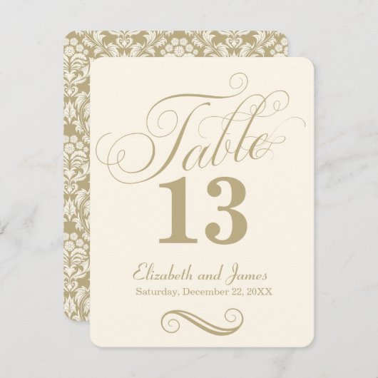 Numéro de table du Mariage de script or de crème m (Devant / Derrière)