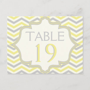 Numéro de table du mariage du chevron gris jaune