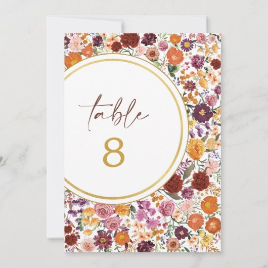 Numéro de table du Mariage Fleur sauvage Bold Fall (Dos)