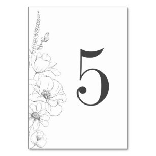 Numéro de table du Mariage Fleur sauvage dessiné à