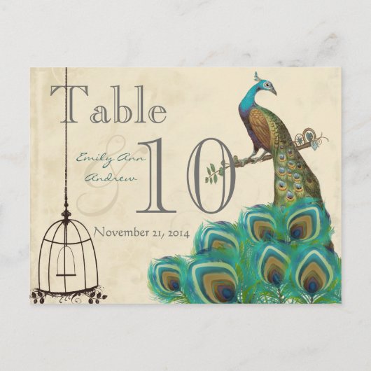 Numéro de table du Mariage Peacock (Dos)