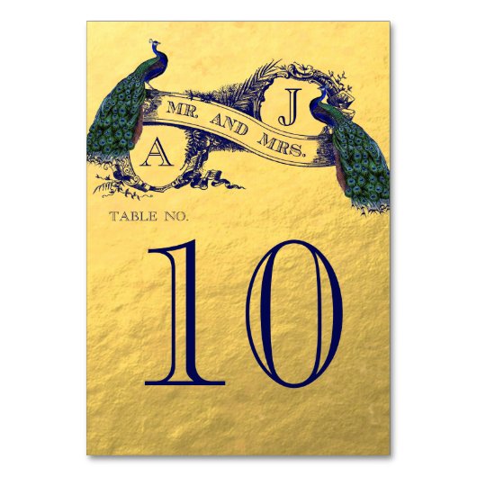 Numéro de table du Mariage Peacock Gold (Dos)