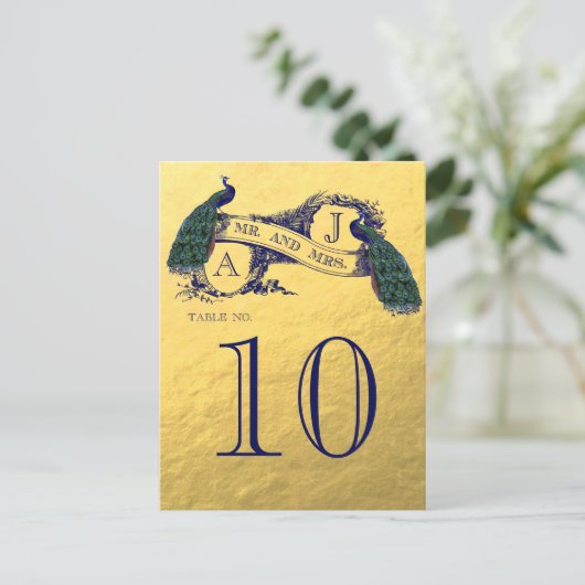 Numéro de table du Mariage Peacock Gold (Debout devant)