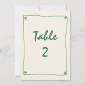 Numéro de table du Mariage vert rétro manuscrit (Devant)