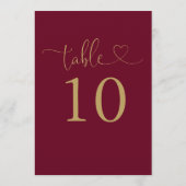 Numéro De Table Du Script Coeur Bourgogne Et Or (Dos)