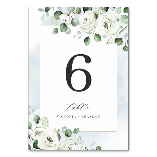 Numéro De Table Dusty bleu eucalyptus mariage fleurie (Dos)