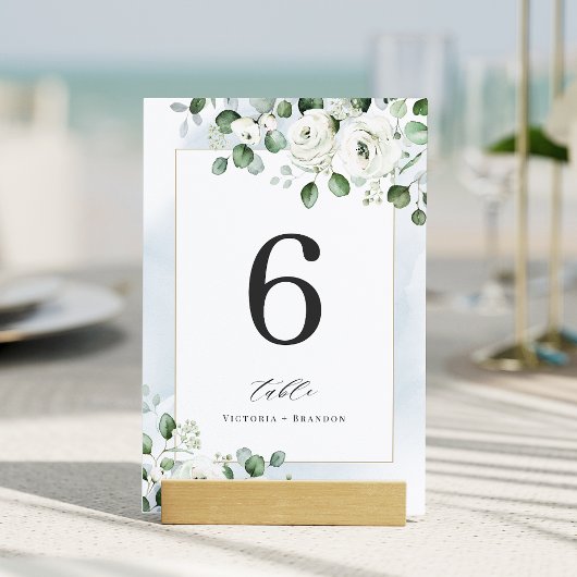 Numéro De Table Dusty bleu eucalyptus mariage fleurie