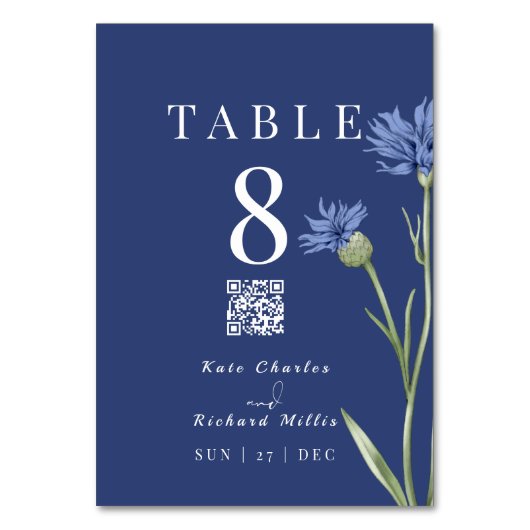 Numéro De Table Dusty Blue Bold Photo Code QR élégant (Par défaut)