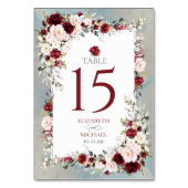 Numéro De Table Dusty Blue Bourgogne Blush Floral élégant mariage (Dos)
