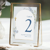Numéro De Table Dusty Blue Delphinium Floral Arched Boy Baptism
