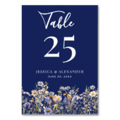 Numéro De Table Dusty Blue Fleurs sauvages Élégant Script Mariage  (Dos)