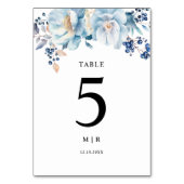 Numéro De Table Dusty Blue Floral Mariage d'hiver (Dos)