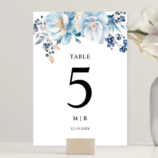 Numéro De Table Dusty Blue Floral Mariage d'hiver