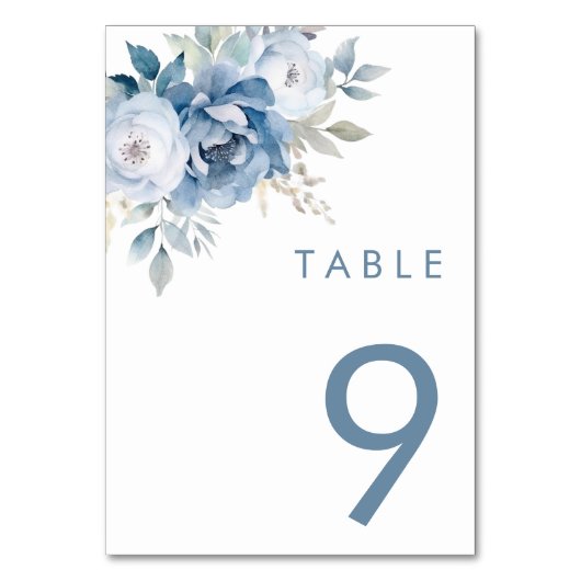 Numéro De Table Dusty Blue Florals Mariage d'hiver (Dos)