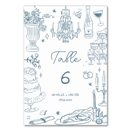 Numéro De Table Dusty Blue main tiré Mariage lunaire (Par défaut)