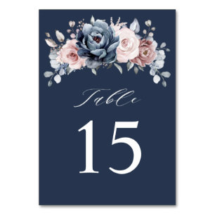 Numéro De Table Dusty Blue Mauve Rose rose ardoise Florale Mariage