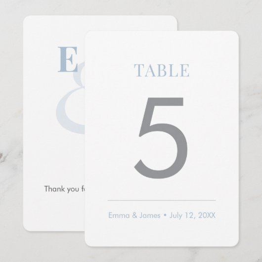 Numéro de table Dusty Blue Minimalist Ampersand | (Devant / Derrière)
