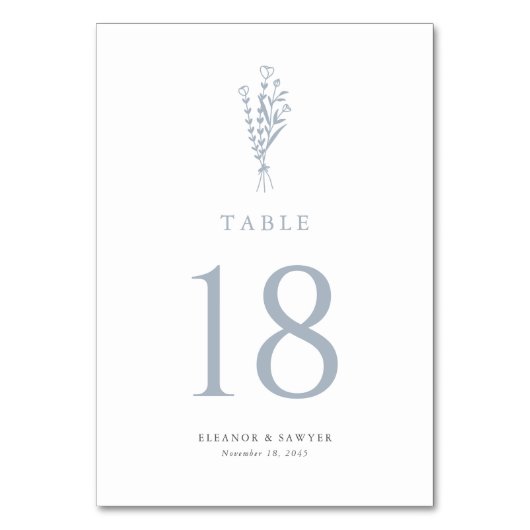 Numéro De Table Dusty Blue Minimalist Floral Bouquet Mariage (Par défaut)