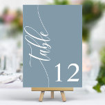 Numéro De Table Dusty Blue Moderne Mariage de calligraphie<br><div class="desc">Guidez vos invités à leurs sièges grâce à ces élégants numéros de table bleu mariage poussiéreux. Avec un design minimaliste et une calligraphie moderne, ces numéros de table ajoutent une touche de sophistication à votre réception de mariage. La typographie arrière - plan douce et propre et élégante assure une lisibilité...</div>