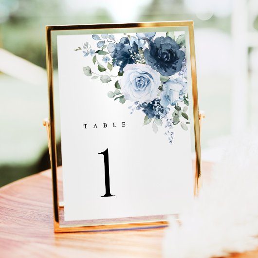 Numéro De Table Dusty Blue Navy Floral Wedding Table Number Card
