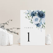 Numéro De Table Dusty Blue Navy Floral Wedding Table Number Card