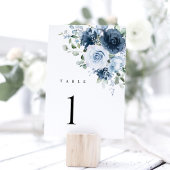 Numéro De Table Dusty Blue Navy Floral Wedding Table Number Card