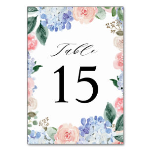 Numéro De Table Dusty Blue Pastel Pink hydrangeas Mariage