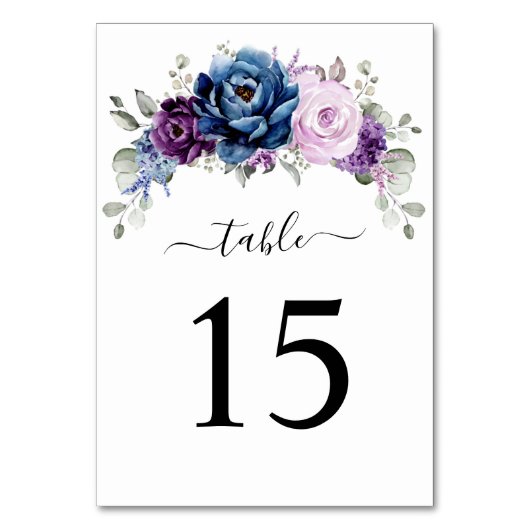 Numéro De Table Dusty Blue Purple Navy Lilac Blooms Mariage (Par défaut)