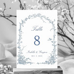 Numéro De Table Dusty Blue Romantic Botanical Arch Garden Wedding<br><div class="desc">This wedding table number features an arched trellis adorned with florals,  botanical foliage,  and a small bird. For more advanced customization of this design,  please click the BLUE DESIGN TOOL BUTTON above!  Matching items are also available.</div>