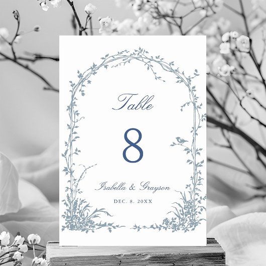 Numéro De Table Dusty Blue Romantic Botanical Arch Garden Wedding