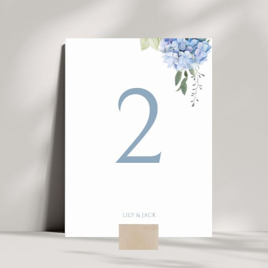 Numéro De Table Dusty Blue sur White Hydrangea Mariage Numéro de t