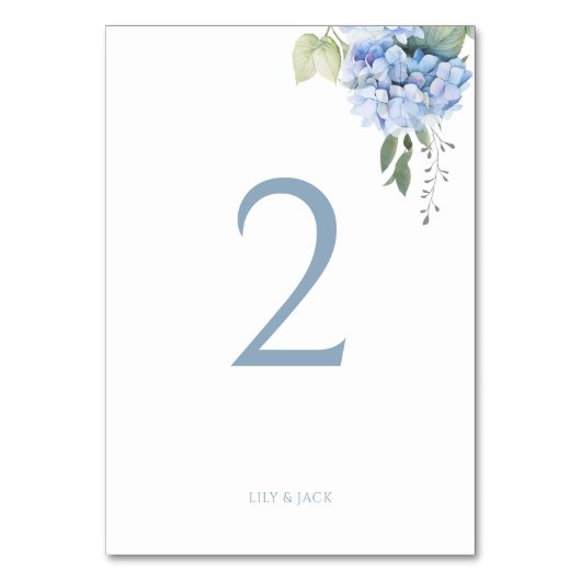 Numéro De Table Dusty Blue sur White Hydrangea Mariage Numéro de t (Dos)