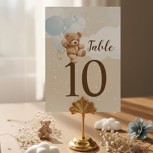Numéro De Table Dusty Blue Teddy Bear Balloon Baby Shower