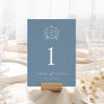 Numéro De Table Dusty Blue Vintage Crest Mariage<br><div class="desc">Ce beau design fait partie d'une belle collection ! Doté d'un cadre vintage délicat et d'un texte élégant.</div>